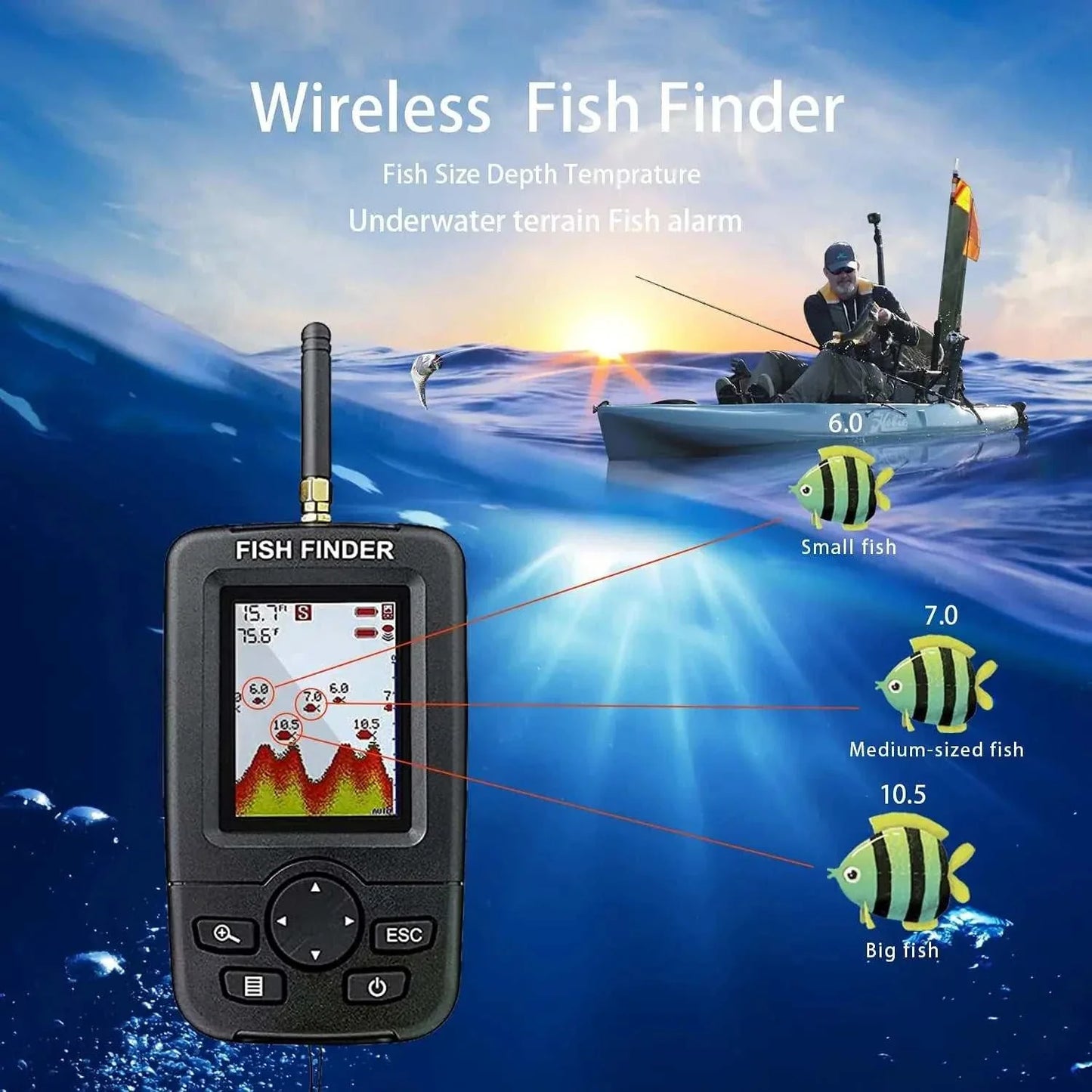 LUCKY Wireless Sonar Fishing Alert Fish Finder Underwater Echo Sounder Fishing Detector Portable Fish Finder