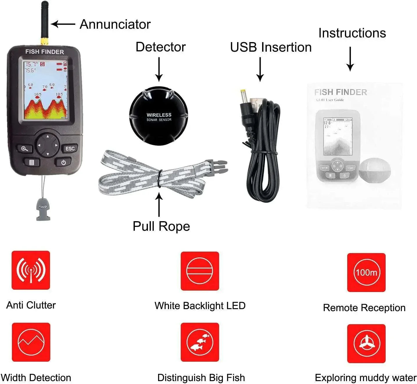 LUCKY Wireless Sonar Fishing Alert Fish Finder Underwater Echo Sounder Fishing Detector Portable Fish Finder