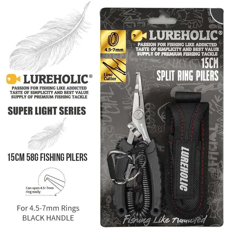 LUREHOLIC 58g Super Light 15cm Split Ring Pliers Lure Fishing Stainless Steel Pliers with Bag and Lanyard