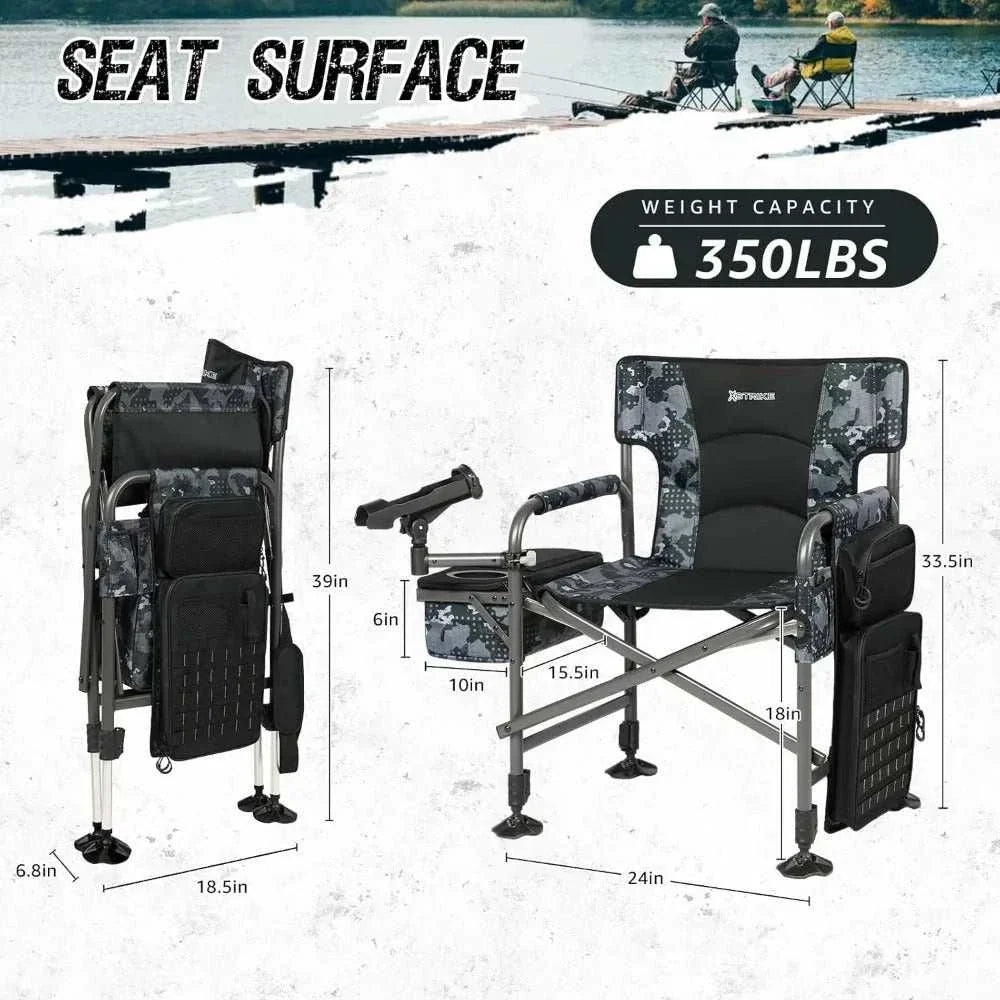 Fishing Chairs with Rod Holder. Folding Ice Fishing Chair for adults Outdoor Camping Chair LEG Adjustable with Cooler Bag