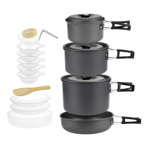 Lightweight and Portable Pot and Pan with Carrying Bag. Outdoor Camping Cookware Set for 2-7 Persons