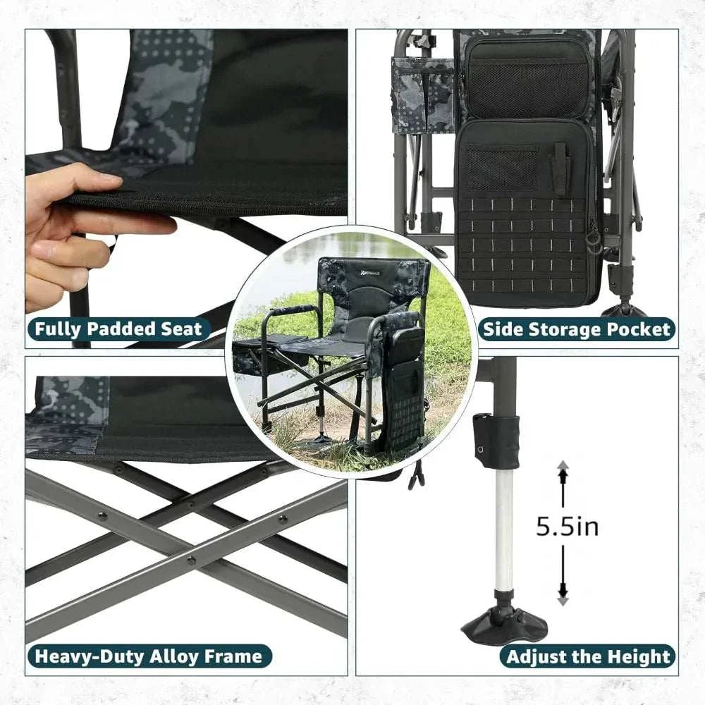 Fishing Chairs with Rod Holder. Folding Ice Fishing Chair for adults Outdoor Camping Chair LEG Adjustable with Cooler Bag