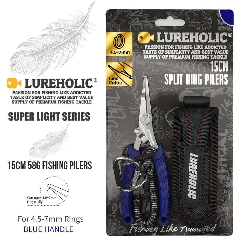 LUREHOLIC 58g Super Light 15cm Split Ring Pliers Lure Fishing Stainless Steel Pliers with Bag and Lanyard