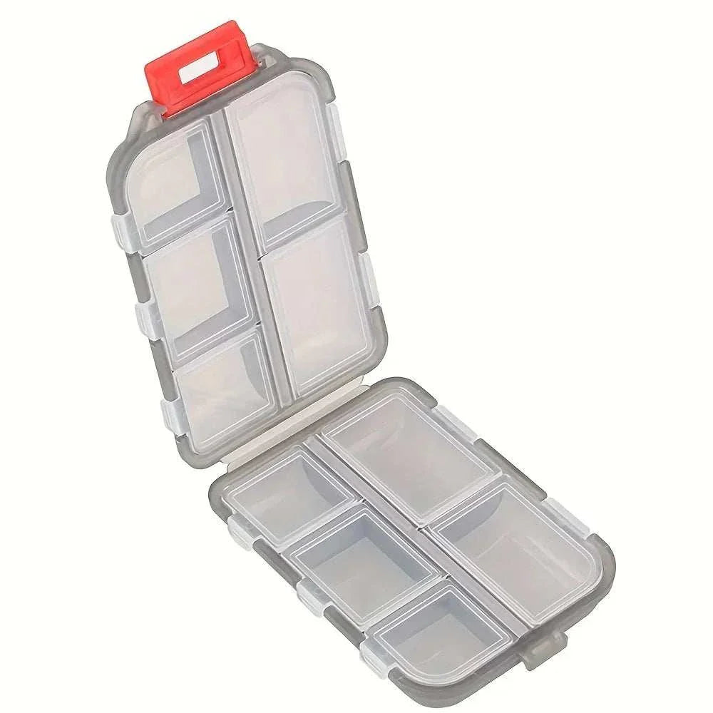 Double-layer small pill box Portable pill box Transparent 10-cell sealed medicine storage box camping equipment survival kit