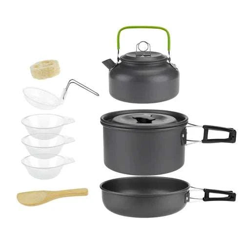 Lightweight and Portable Pot and Pan with Carrying Bag. Outdoor Camping Cookware Set for 2-7 Persons