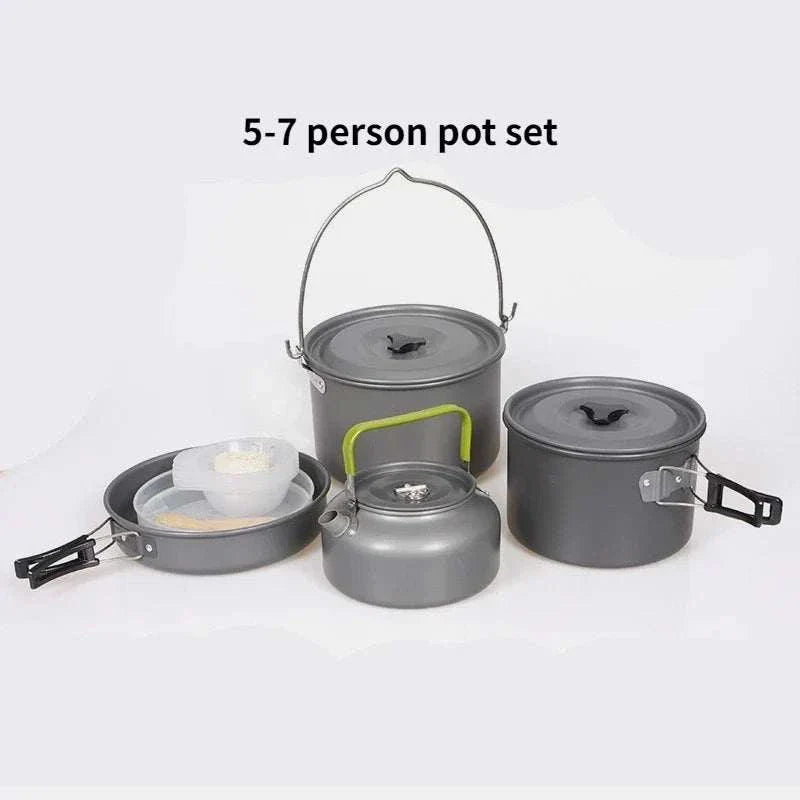 Lightweight and Portable Pot and Pan with Carrying Bag. Outdoor Camping Cookware Set for 2-7 Persons