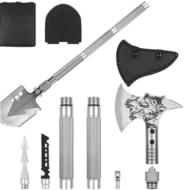 Folding Camping Ax Shovel Set Portable Multi-Function Tool Survival Kits With Waist Pack