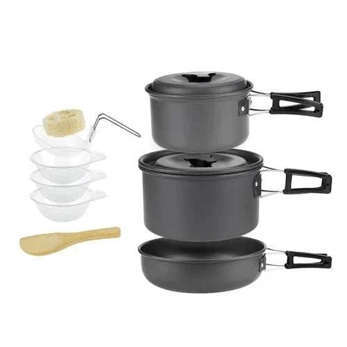 Lightweight and Portable Pot and Pan with Carrying Bag. Outdoor Camping Cookware Set for 2-7 Persons