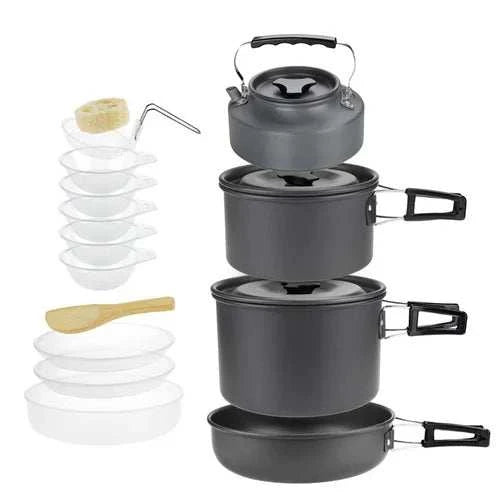 Lightweight and Portable Pot and Pan with Carrying Bag. Outdoor Camping Cookware Set for 2-7 Persons