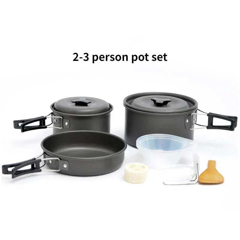 Lightweight and Portable Pot and Pan with Carrying Bag. Outdoor Camping Cookware Set for 2-7 Persons