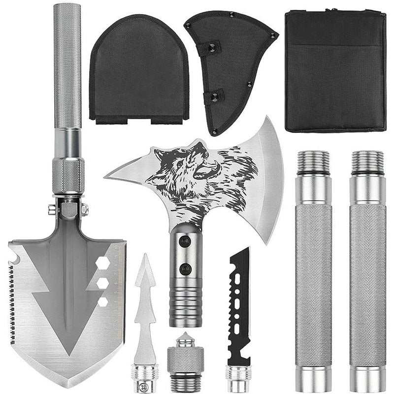 Folding Camping Ax Shovel Set Portable Multi-Function Tool Survival Kits With Waist Pack