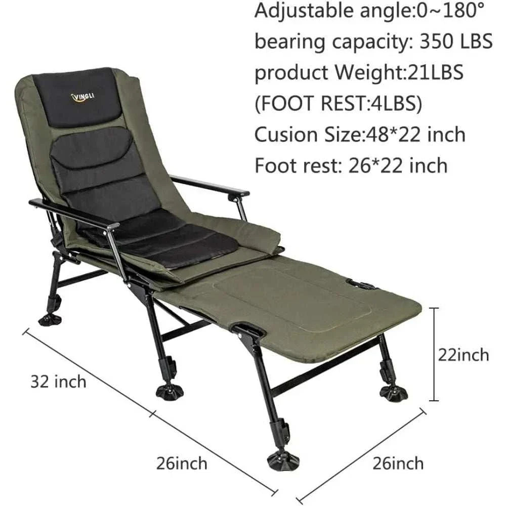 Heavy Duty Fishing Chair with Footrest Support 440 LBS. Oversized Camping Chairs with 160° Adjustable High Back Freight free