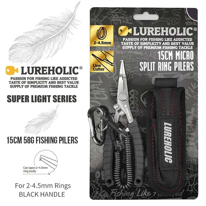 LUREHOLIC 58g Super Light 15cm Split Ring Pliers Lure Fishing Stainless Steel Pliers with Bag and Lanyard