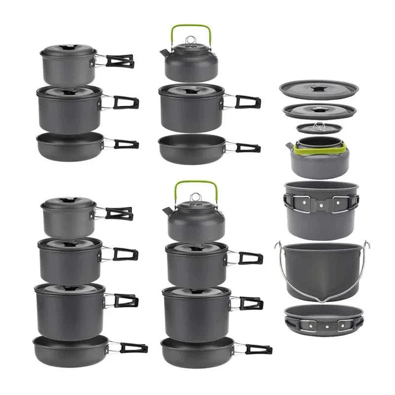 Lightweight and Portable Pot and Pan with Carrying Bag. Outdoor Camping Cookware Set for 2-7 Persons