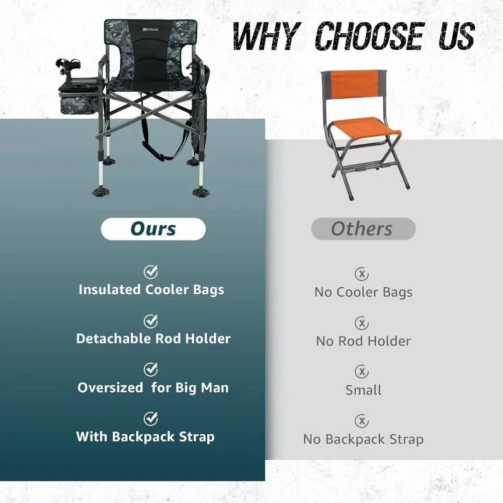 Fishing Chairs with Rod Holder. Folding Ice Fishing Chair for adults Outdoor Camping Chair LEG Adjustable with Cooler Bag