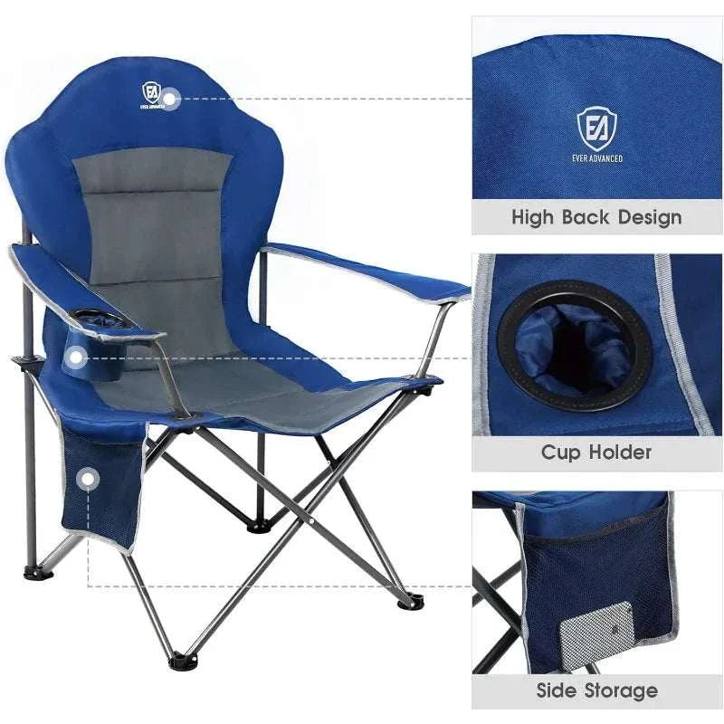 EVER ADVANCED Folding Camping Chair for Outside High Back Padded Oversized Lawn Chairs Folding Lightweight Sturdy Steel Portable