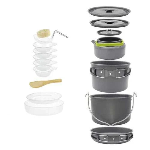 Lightweight and Portable Pot and Pan with Carrying Bag. Outdoor Camping Cookware Set for 2-7 Persons